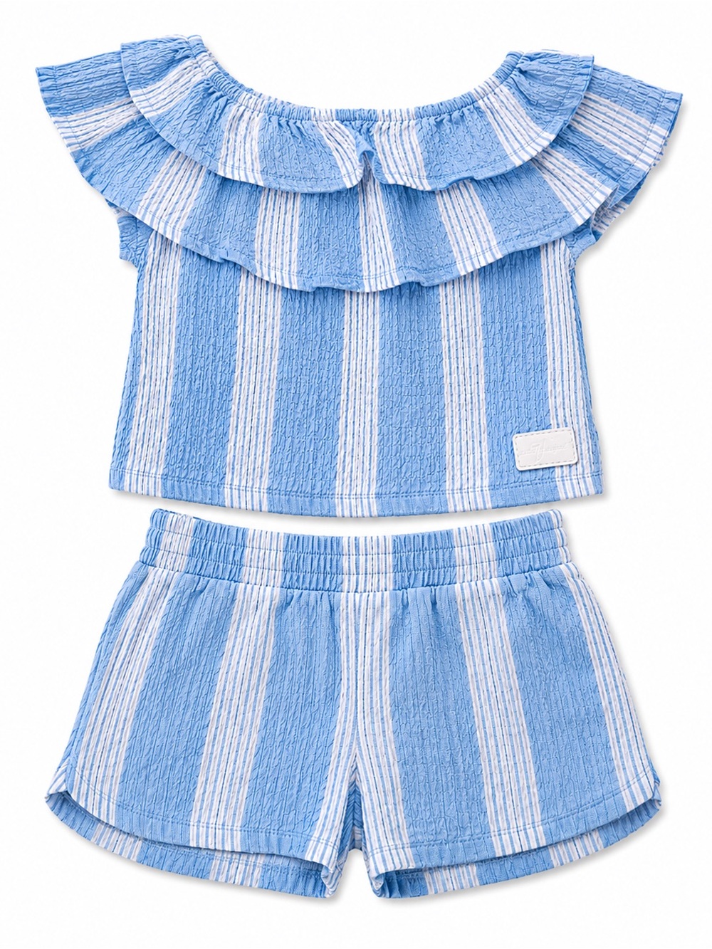 7 For All Mankind Light Blue & White Striped Ruffle Top and Shorts Set